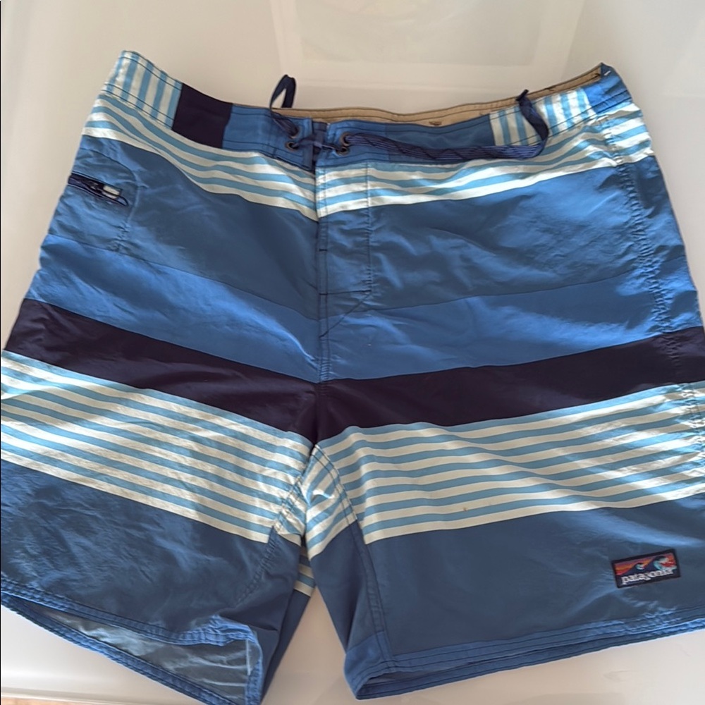 Patagonia Men's Striped Blue Board Shorts size 38